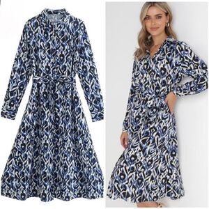 ZARA Printed Shirt Dress Blue New